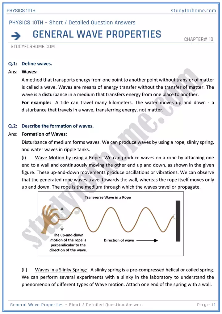 chapter 10 general wave properties short and detailed question answers physics 10th 01