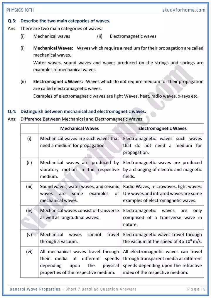 chapter 10 general wave properties short and detailed question answers physics 10th 03