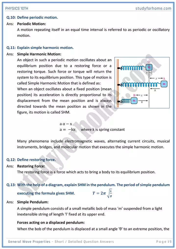 chapter 10 general wave properties short and detailed question answers physics 10th 09