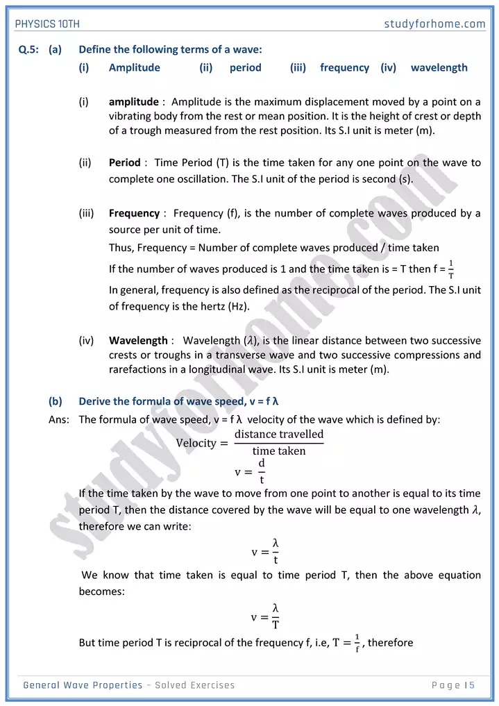 chapter 10 general wave properties solution of textbook exercise physics 10th 05