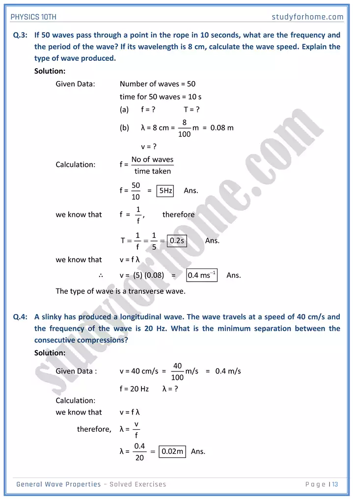 chapter 10 general wave properties solution of textbook exercise physics 10th 13