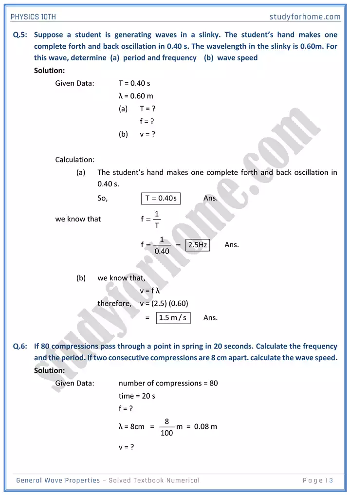 chapter 10 general wave properties solved textbook numericals physics 10th 03