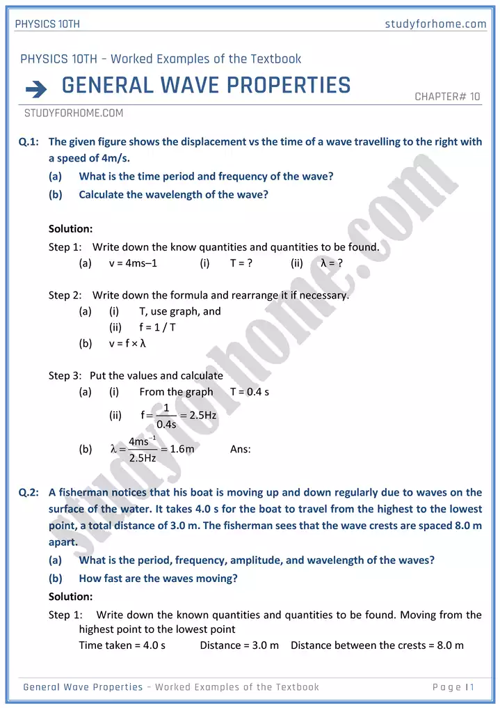 chapter 10 general wave properties worked examples of the textbook physics 10th 01