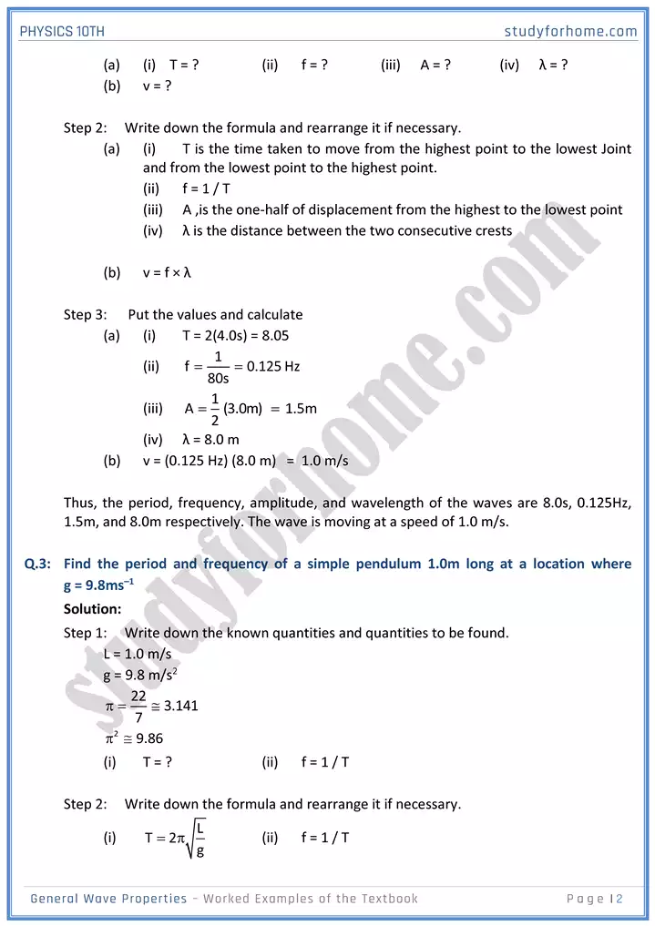 chapter 10 general wave properties worked examples of the textbook physics 10th 02