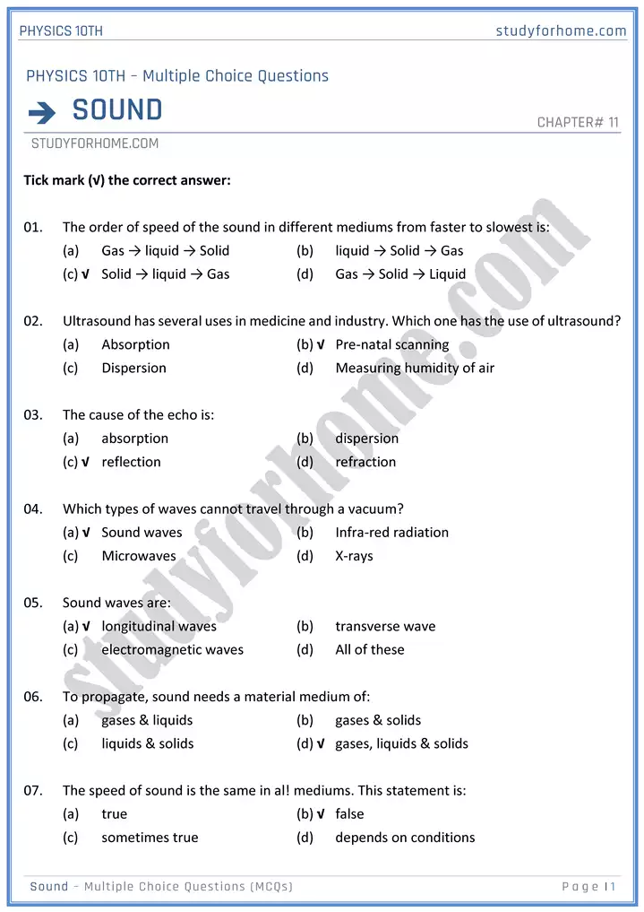 chapter 11 sound multiple choice questions physics 10th 01