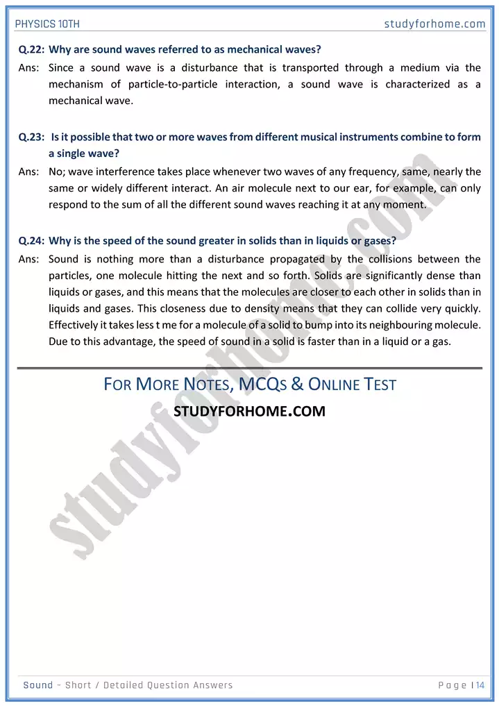 chapter 11 sound short and detailed question answers physics 10th 14