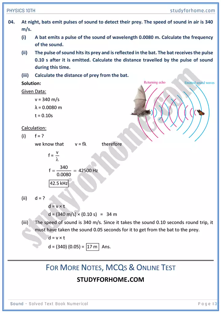 chapter 11 sound solved textbook numericals physics 10th 03