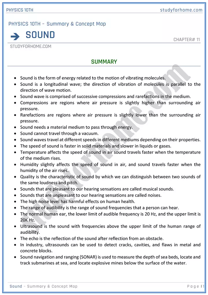 chapter 11 sound summary and concept map physics 10th 01