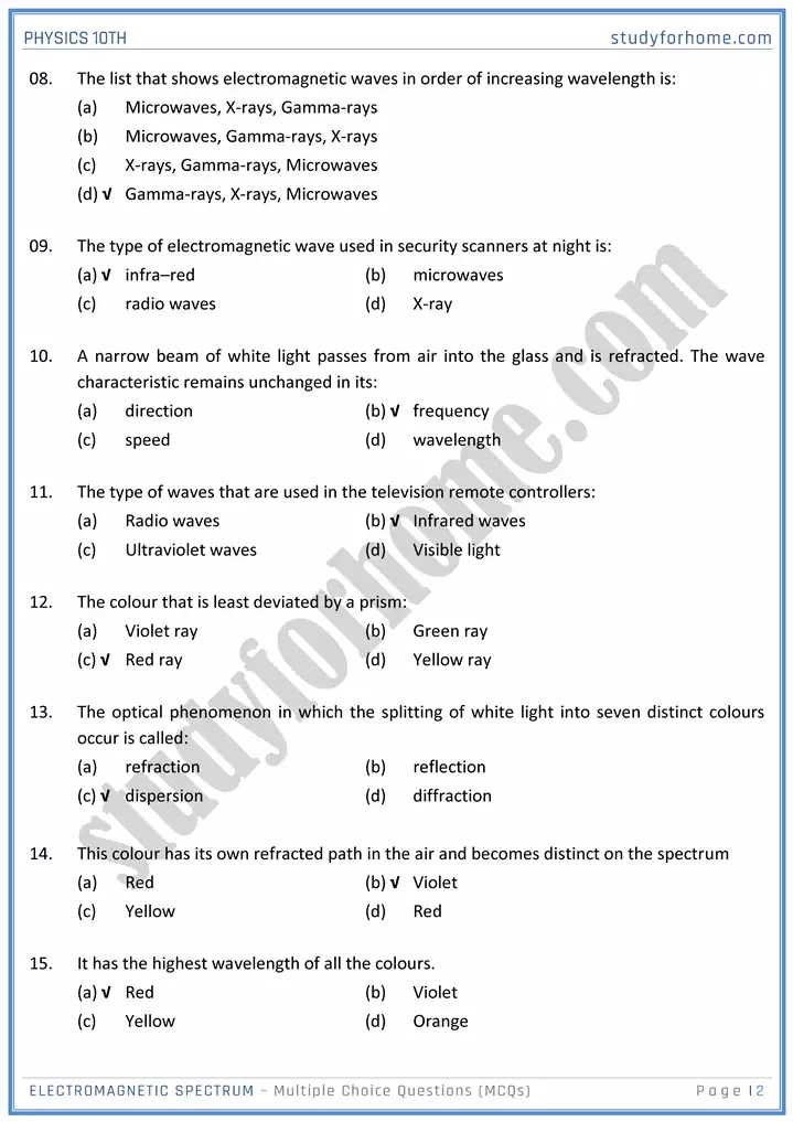 chapter 12 electromagnetic spectrum multiple choice questions physics 10th 02