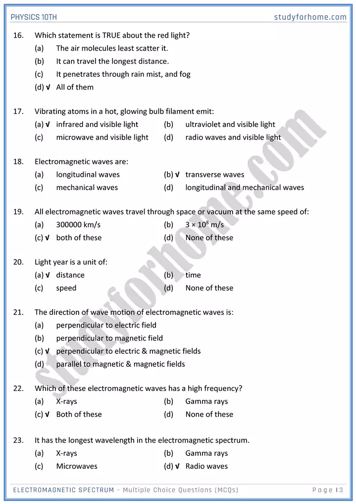 chapter 12 electromagnetic spectrum multiple choice questions physics 10th 03