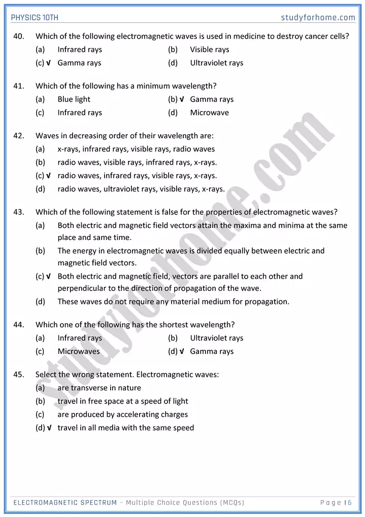 chapter 12 electromagnetic spectrum multiple choice questions physics 10th 06