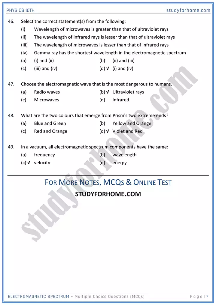 chapter 12 electromagnetic spectrum multiple choice questions physics 10th 07