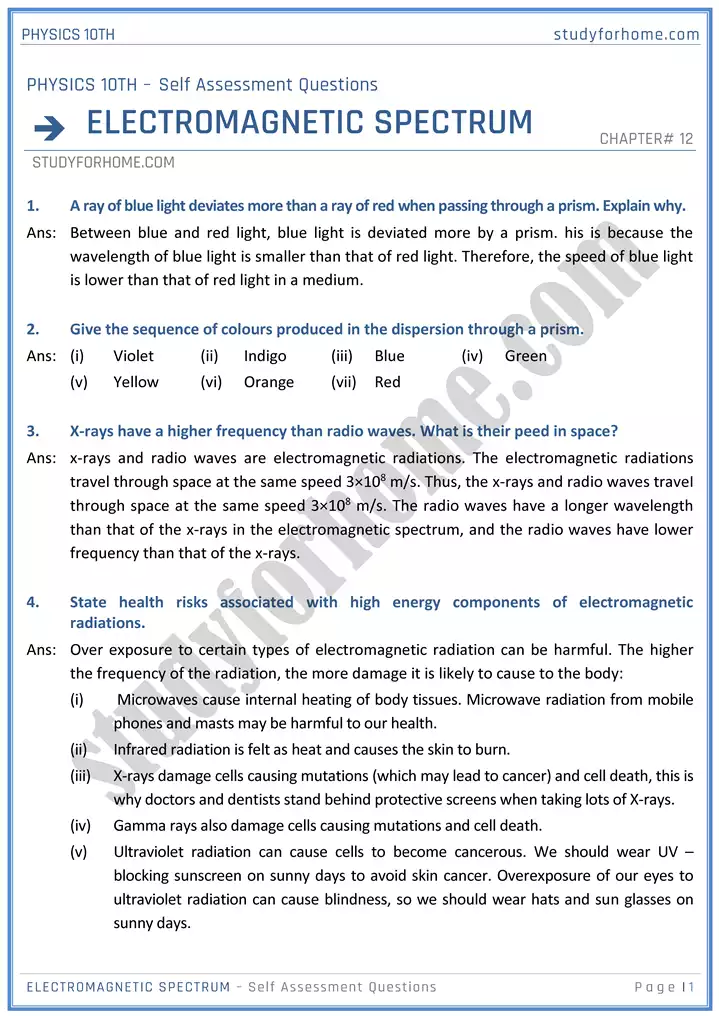 chapter 12 electromagnetic spectrum self assessment questions physics 10th 01