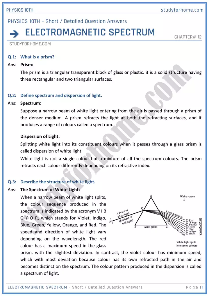 chapter 12 electromagnetic spectrum short and detailed question answers physics 10th 01