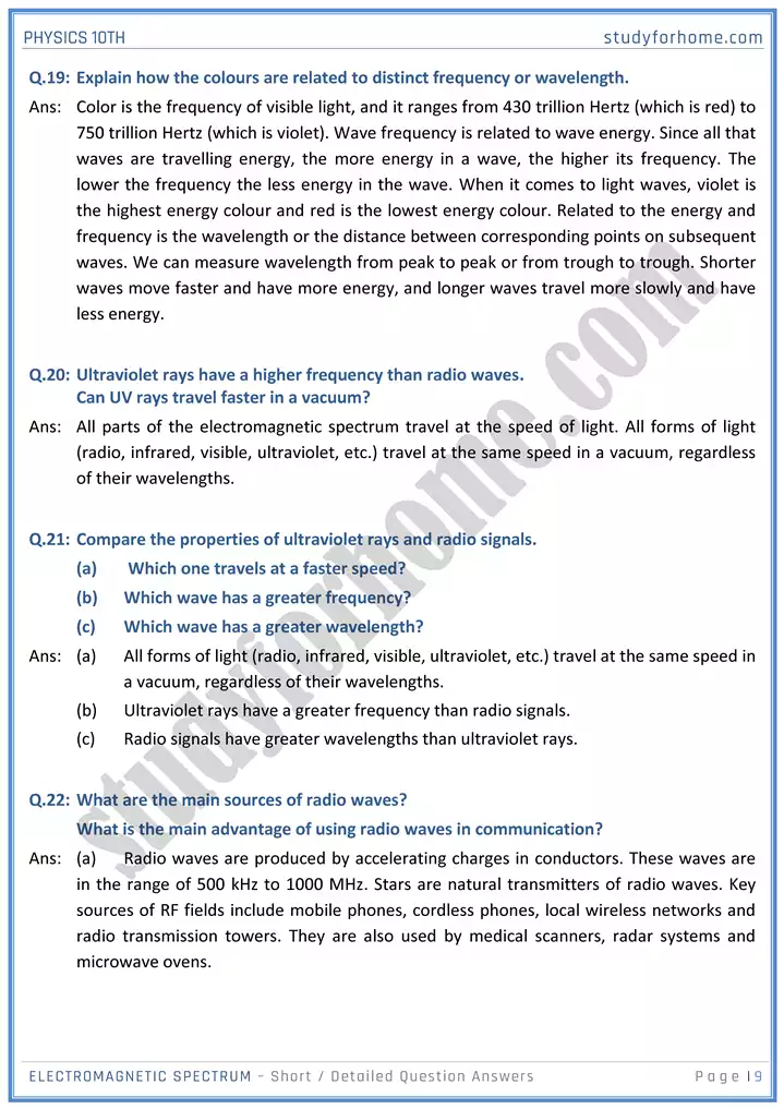 chapter 12 electromagnetic spectrum short and detailed question answers physics 10th 09