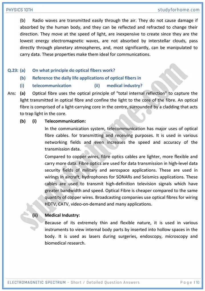 chapter 12 electromagnetic spectrum short and detailed question answers physics 10th 10