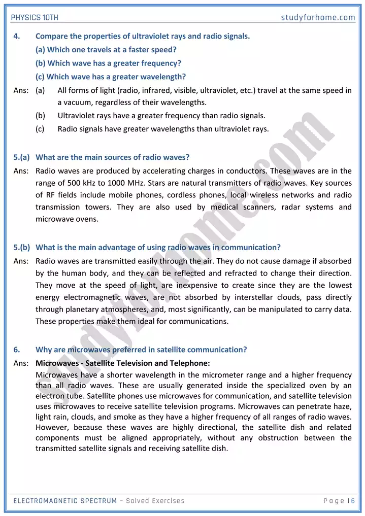 chapter 12 electromagnetic spectrum solution of textbook exercise physics 10th 06