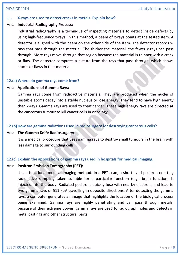 chapter 12 electromagnetic spectrum solution of textbook exercise physics 10th 09