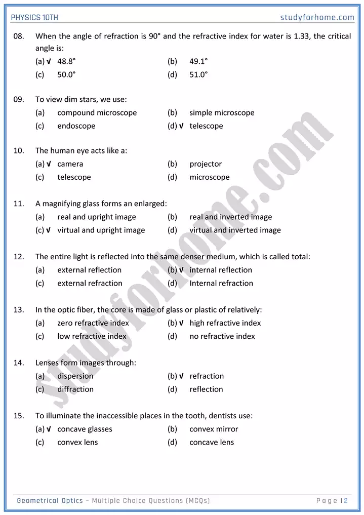 chapter 13 geometrical optics multiple choice questions physics 10th 02