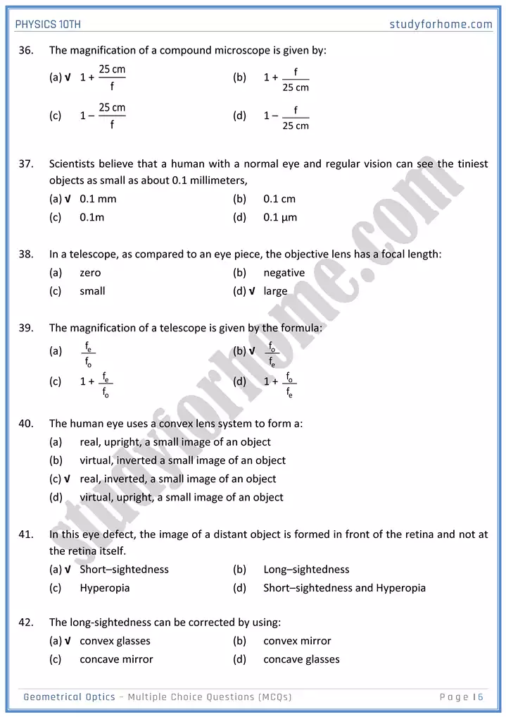 chapter 13 geometrical optics multiple choice questions physics 10th 06