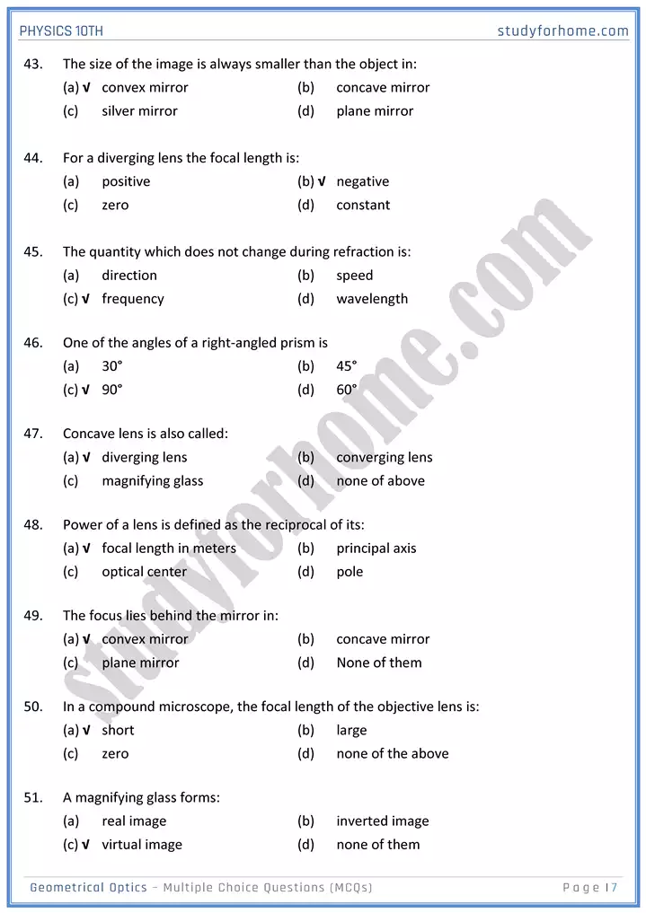 chapter 13 geometrical optics multiple choice questions physics 10th 07