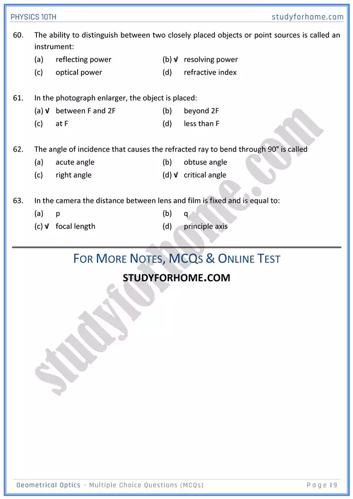 chapter 13 geometrical optics multiple choice questions physics 10th 09