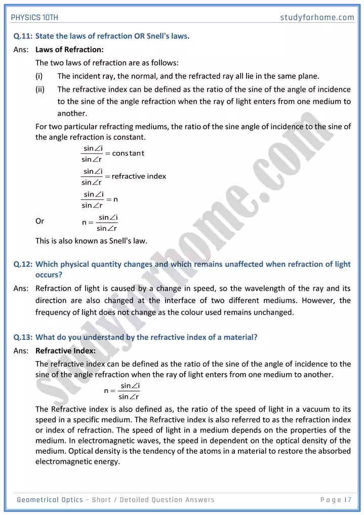 chapter 13 geometrical optics short and detailed question answers physics 10th 07