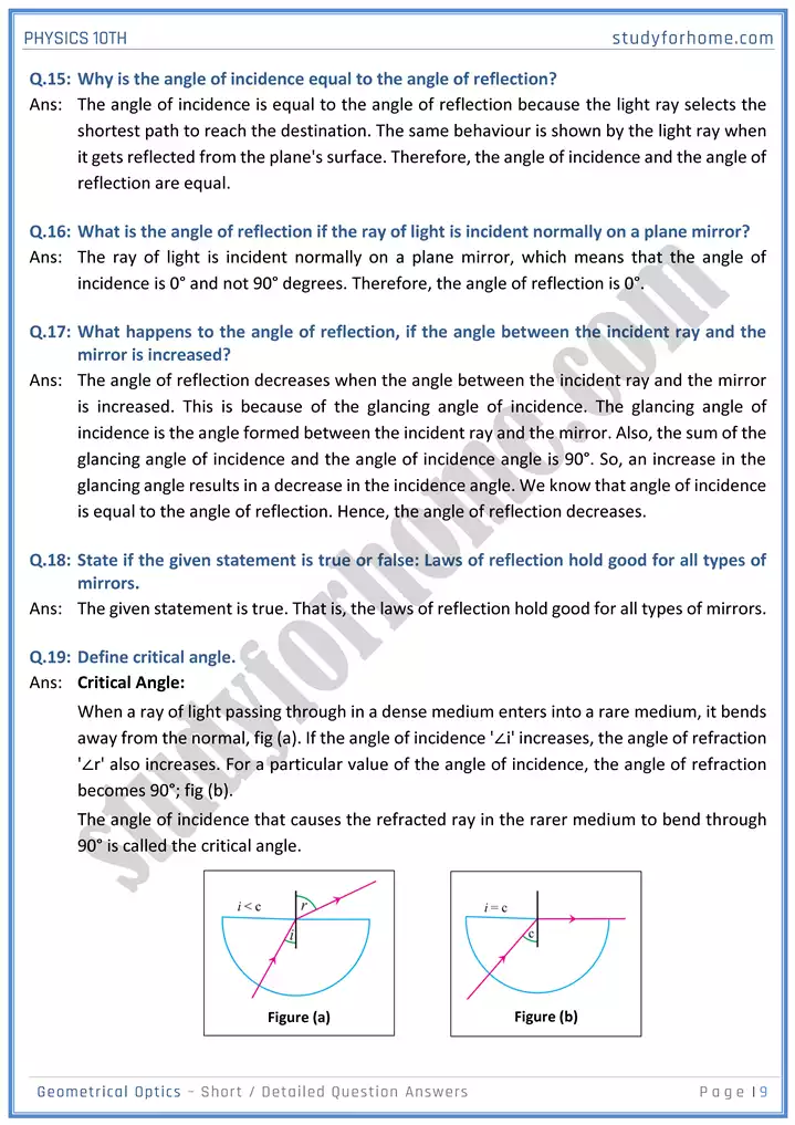 chapter 13 geometrical optics short and detailed question answers physics 10th 09