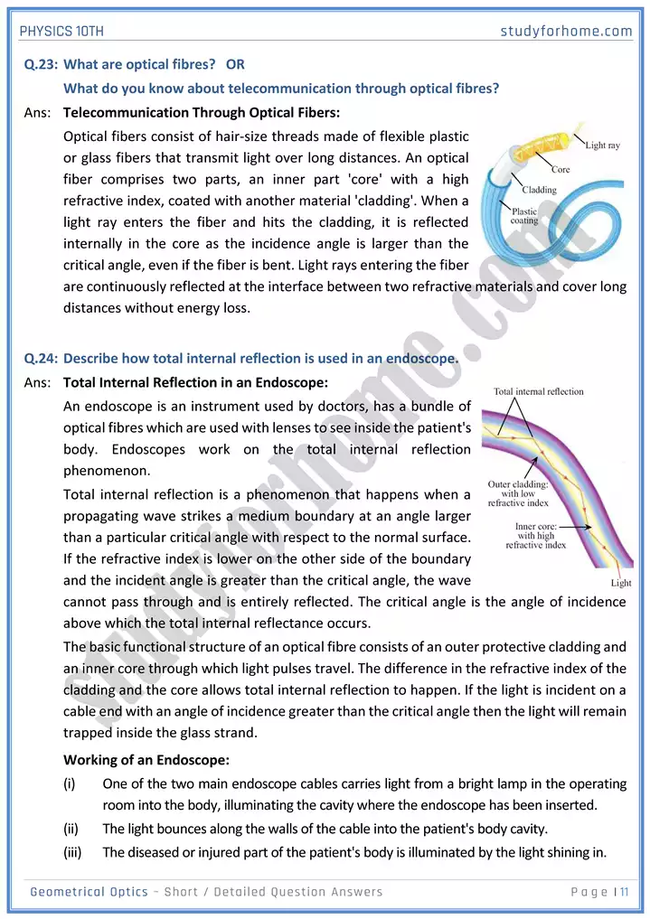 chapter 13 geometrical optics short and detailed question answers physics 10th 11