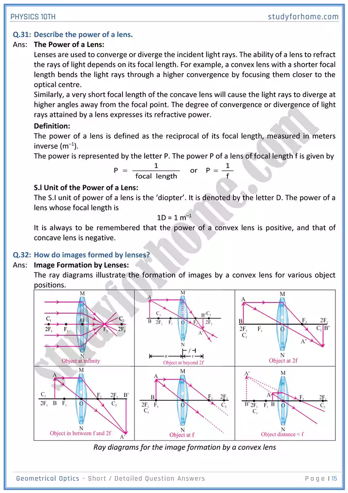 chapter 13 geometrical optics short and detailed question answers physics 10th 15