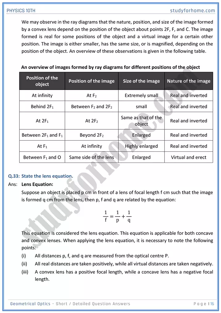 chapter 13 geometrical optics short and detailed question answers physics 10th 16