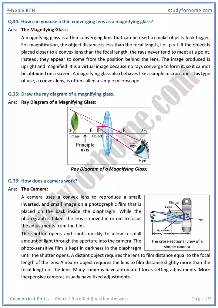 chapter 13 geometrical optics short and detailed question answers physics 10th 17