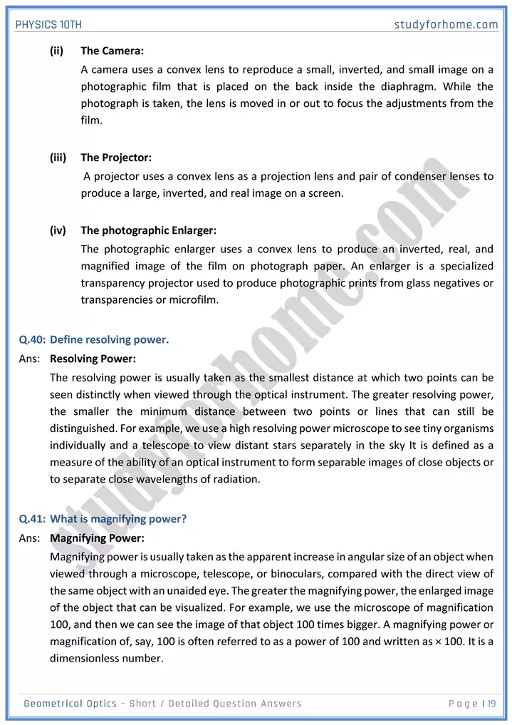 chapter 13 geometrical optics short and detailed question answers physics 10th 19