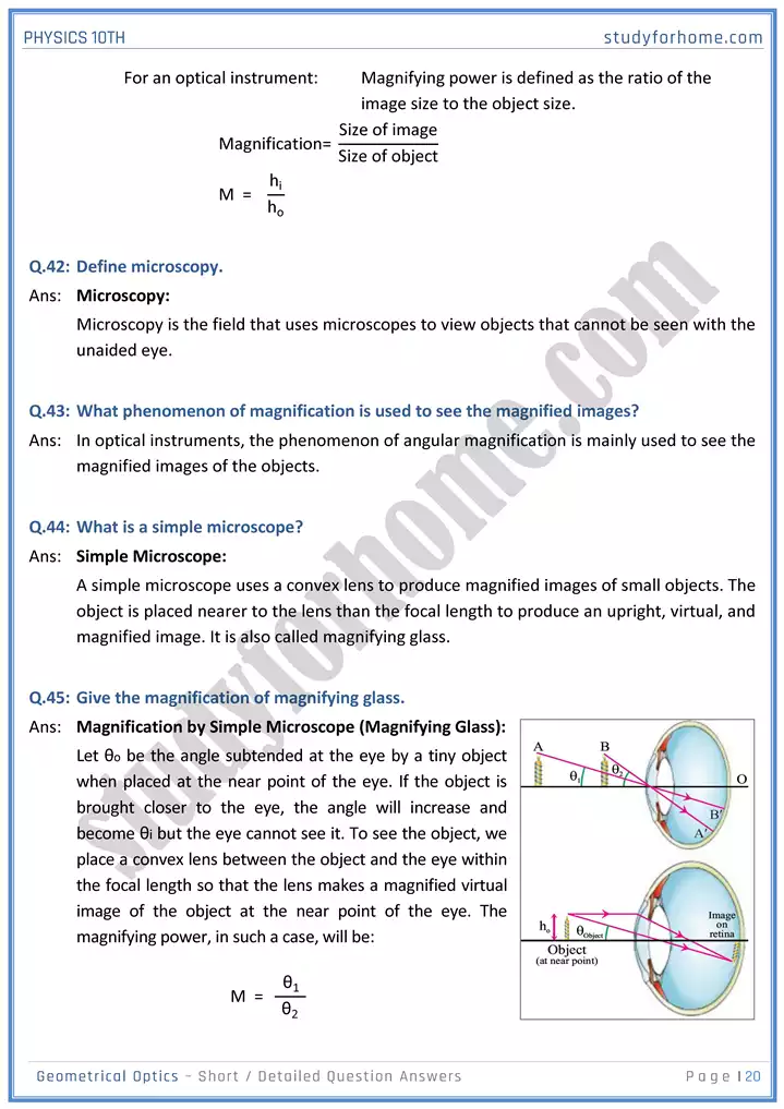 chapter 13 geometrical optics short and detailed question answers physics 10th 20