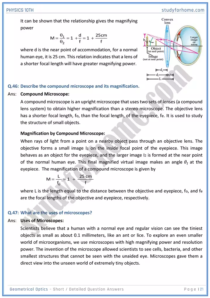 chapter 13 geometrical optics short and detailed question answers physics 10th 21