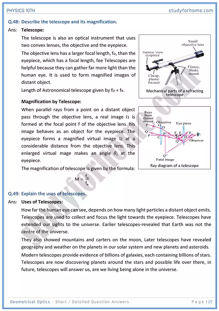 chapter 13 geometrical optics short and detailed question answers physics 10th 22