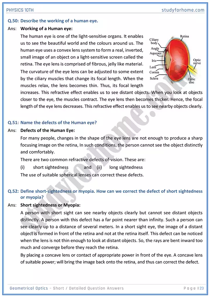 chapter 13 geometrical optics short and detailed question answers physics 10th 23