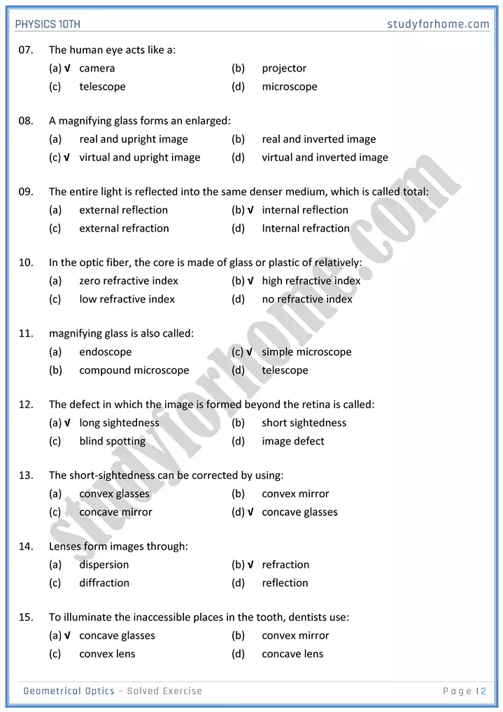 chapter 13 geometrical optics solution of textbook exercise physics 10th 02