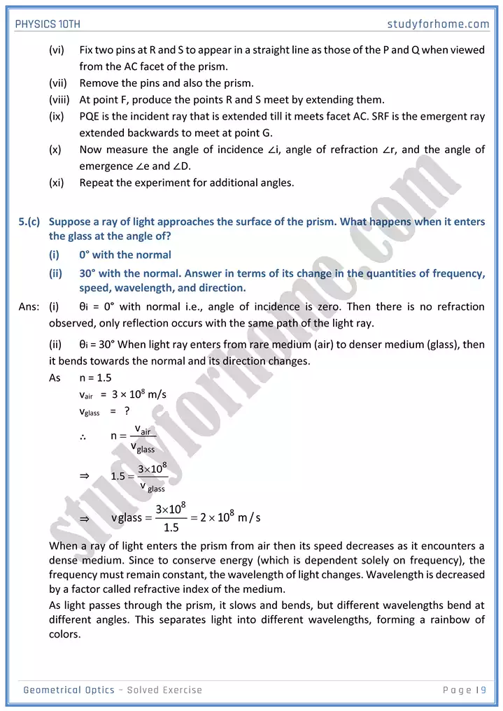 chapter 13 geometrical optics solution of textbook exercise physics 10th 09