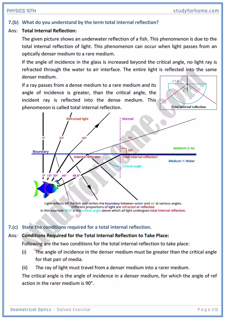 chapter 13 geometrical optics solution of textbook exercise physics 10th 12