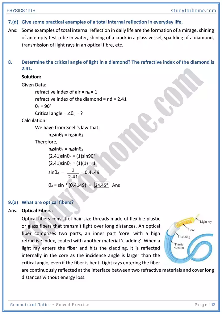 chapter 13 geometrical optics solution of textbook exercise physics 10th 13