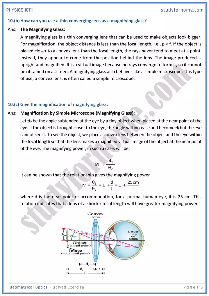 chapter 13 geometrical optics solution of textbook exercise physics 10th 15