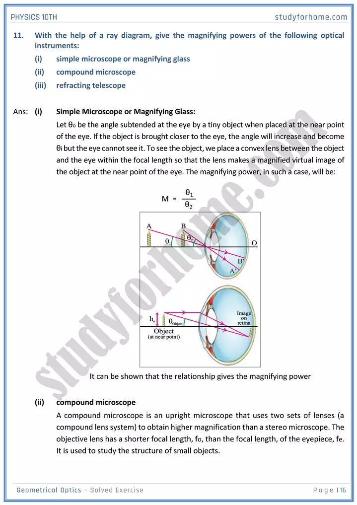 chapter 13 geometrical optics solution of textbook exercise physics 10th 16