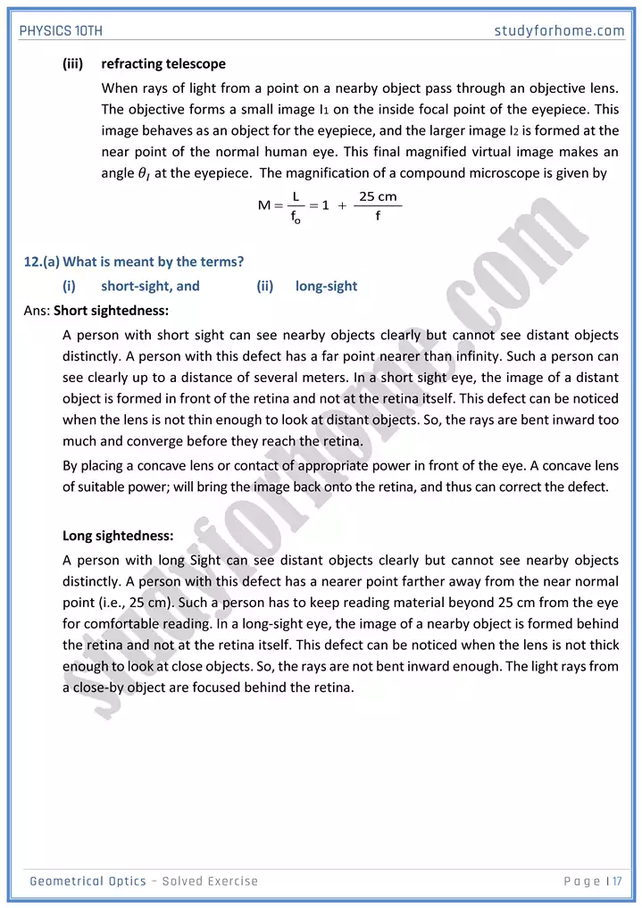 chapter 13 geometrical optics solution of textbook exercise physics 10th 17