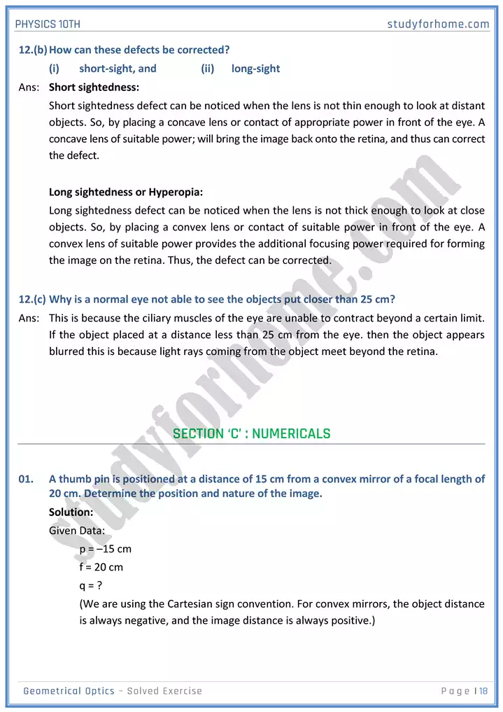 chapter 13 geometrical optics solution of textbook exercise physics 10th 18