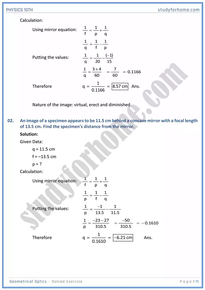 chapter 13 geometrical optics solution of textbook exercise physics 10th 19