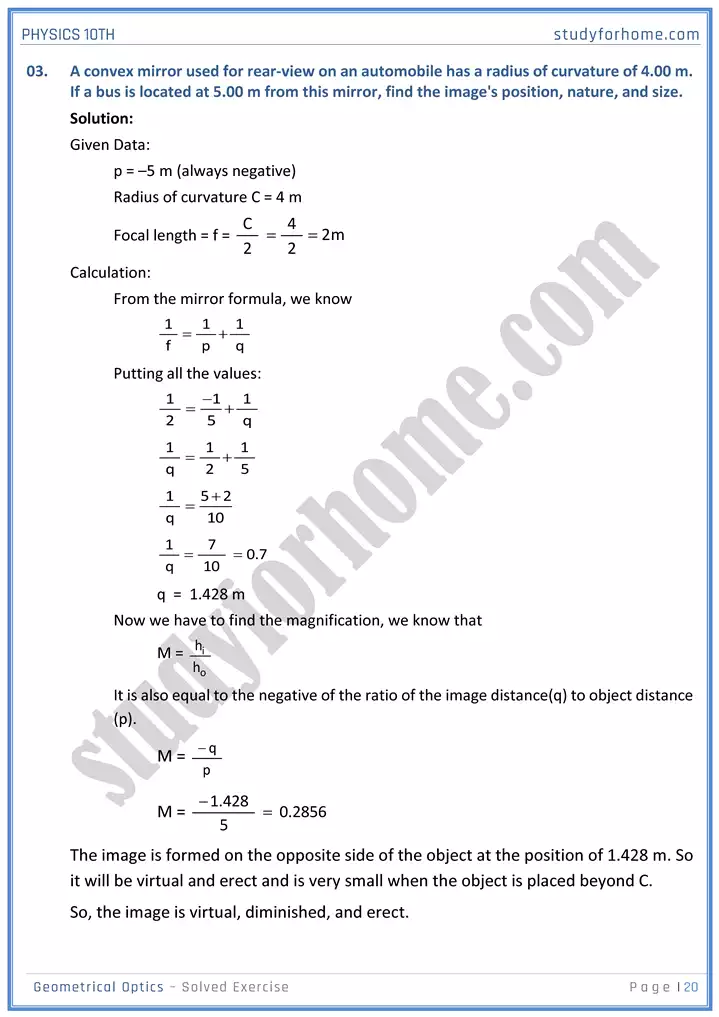 chapter 13 geometrical optics solution of textbook exercise physics 10th 20