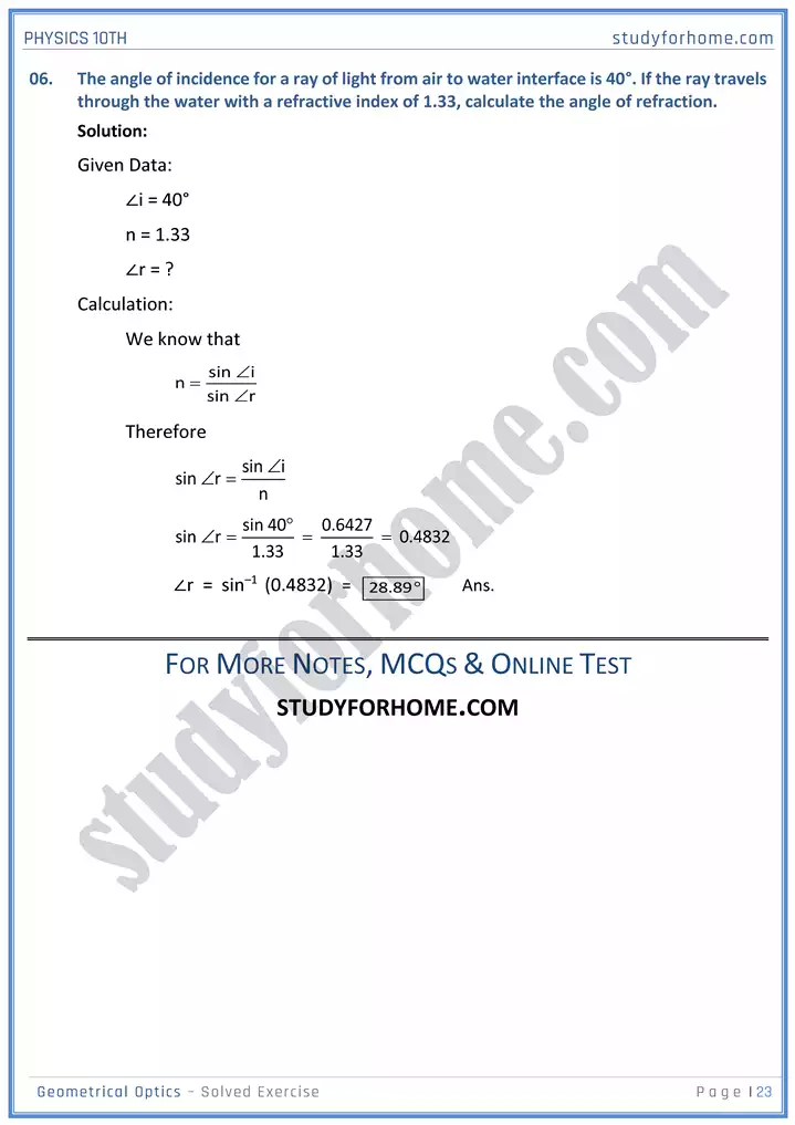 chapter 13 geometrical optics solution of textbook exercise physics 10th 23