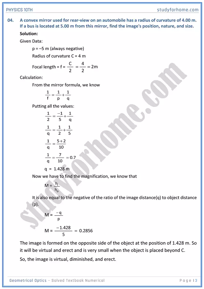 chapter 13 geometrical optics solved textbook numericals physics 10th 03