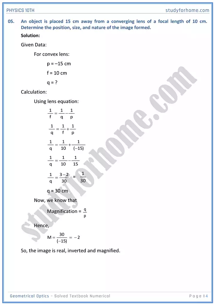 chapter 13 geometrical optics solved textbook numericals physics 10th 04